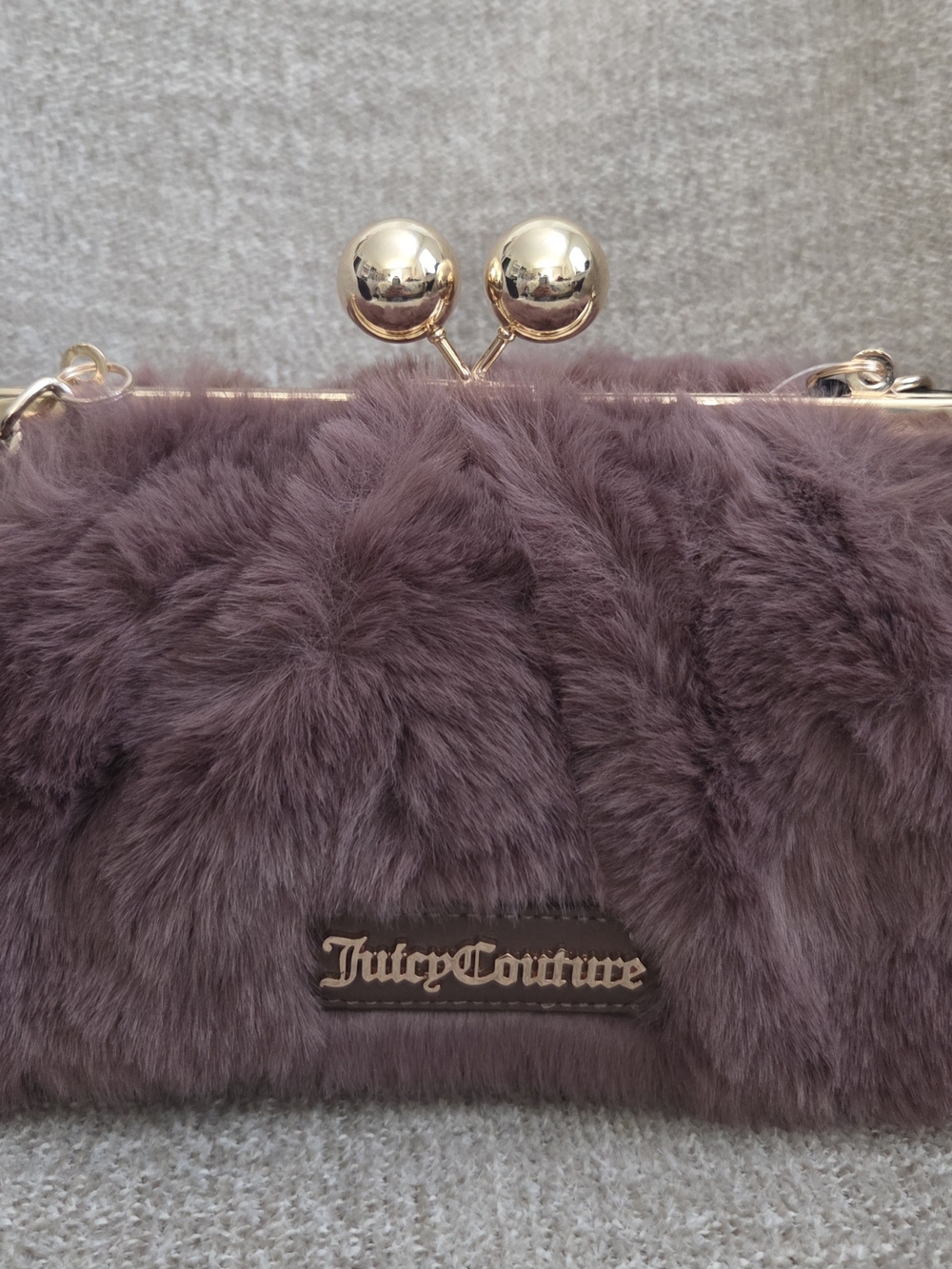 Juicy Couture Ice Coffee Faux Fur Clutch with Gold Hardware